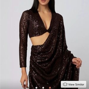 Elegant Sequin Brown draped Saree with Blouse